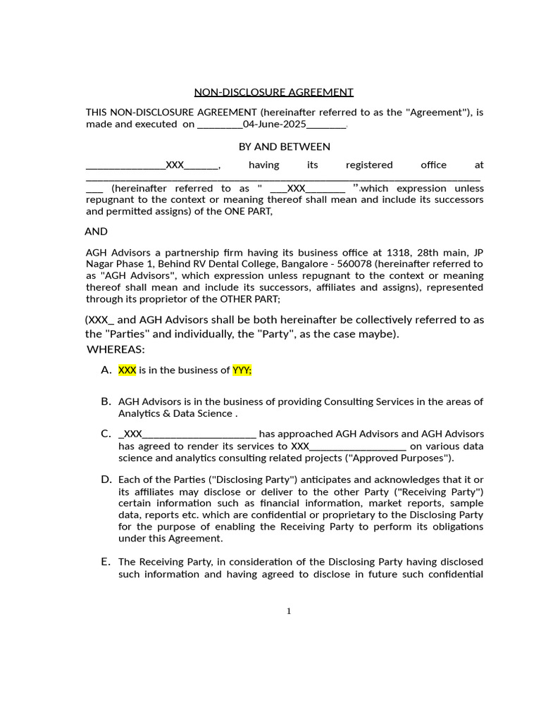 NDA Format | PDF | Non Disclosure Agreement | Arbitration