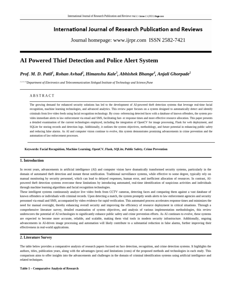 AI Theft Detection & Police Alert System | PDF | Artificial ...
