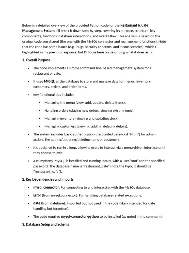 Restaurant Management System Overview | PDF | Databases | Menu