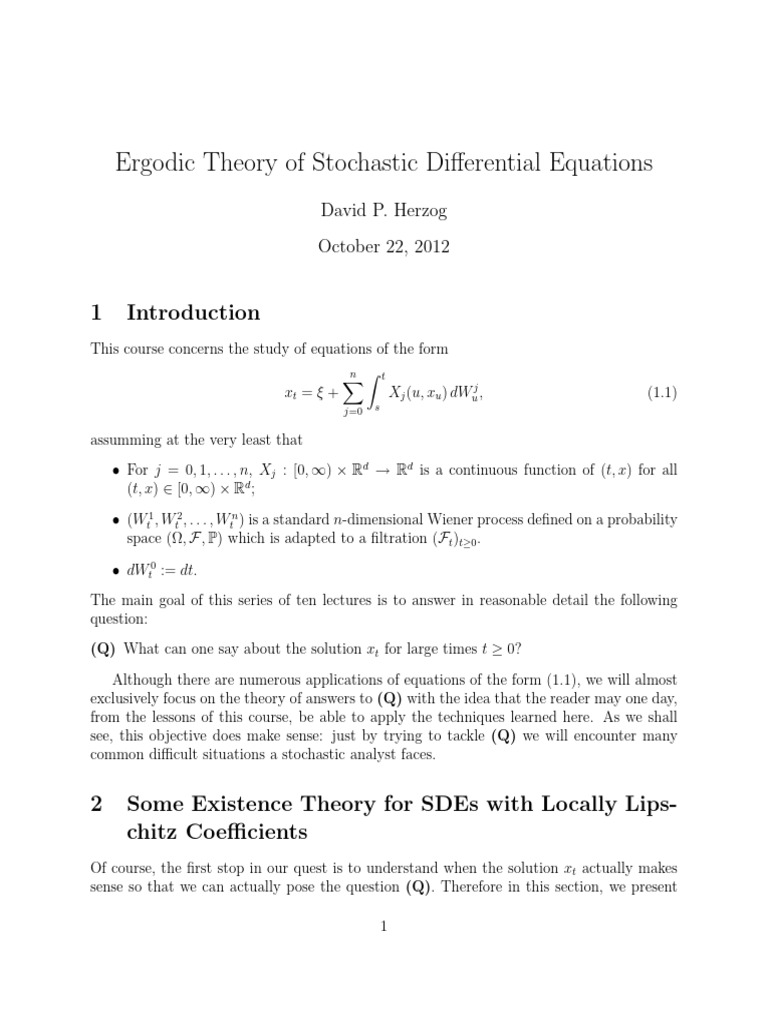 Ergodic Theory for Stochastic Equations | PDF | Stochastic Differential ...