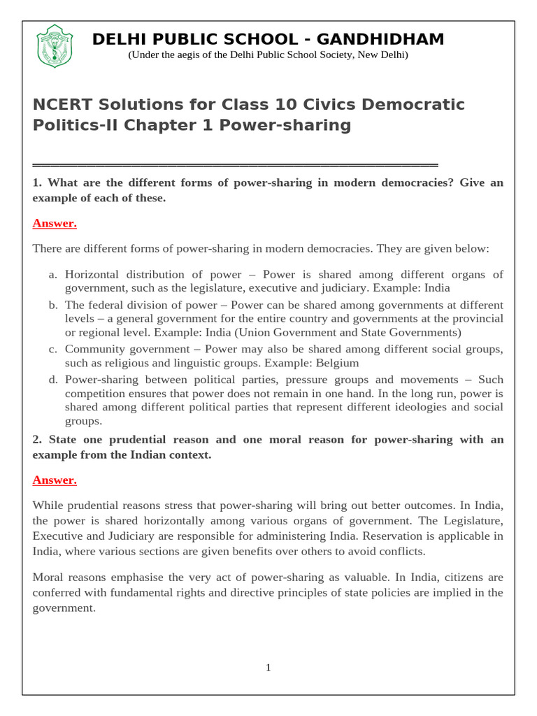 CLASS 10 CHAP - 1 Political Science .SS - 2 | PDF | Government ...
