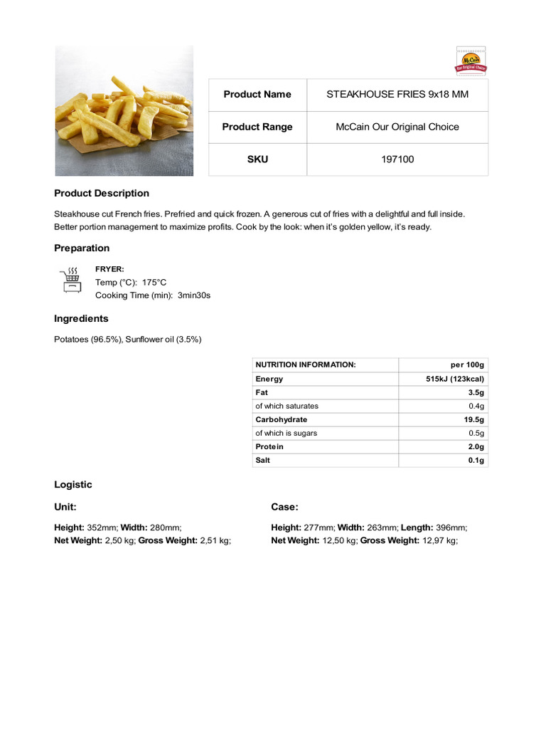 Product 197100 Steakhouse Fries | PDF