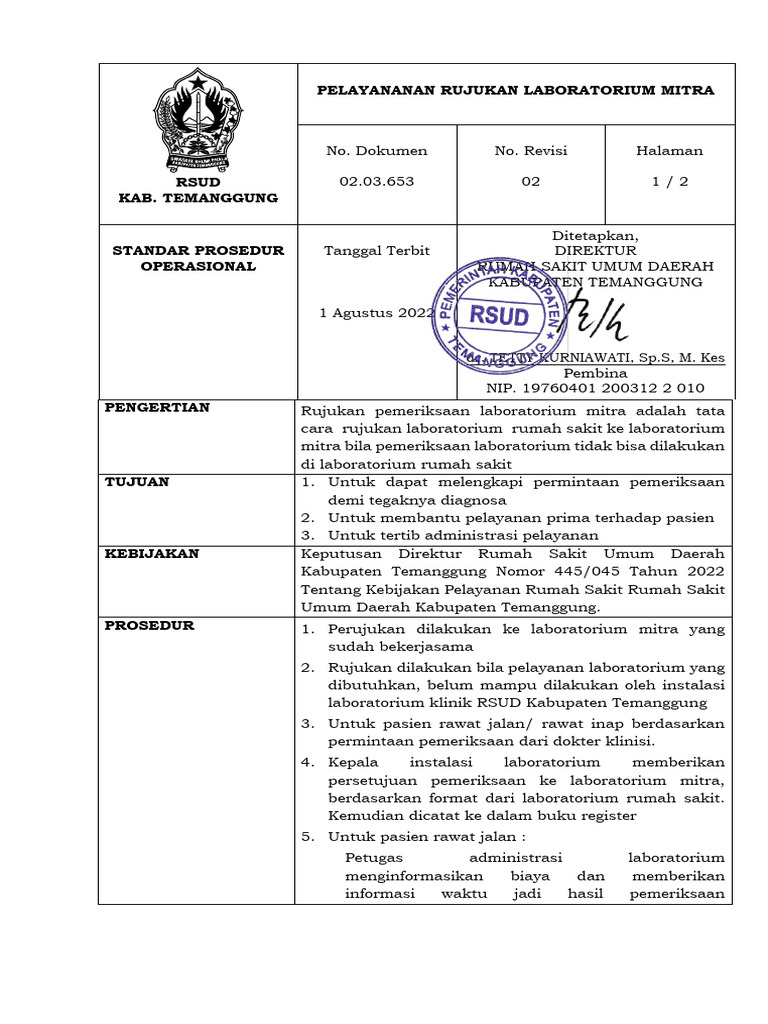 Prosedur Rujukan Laboratorium RSUD Temanggung | PDF