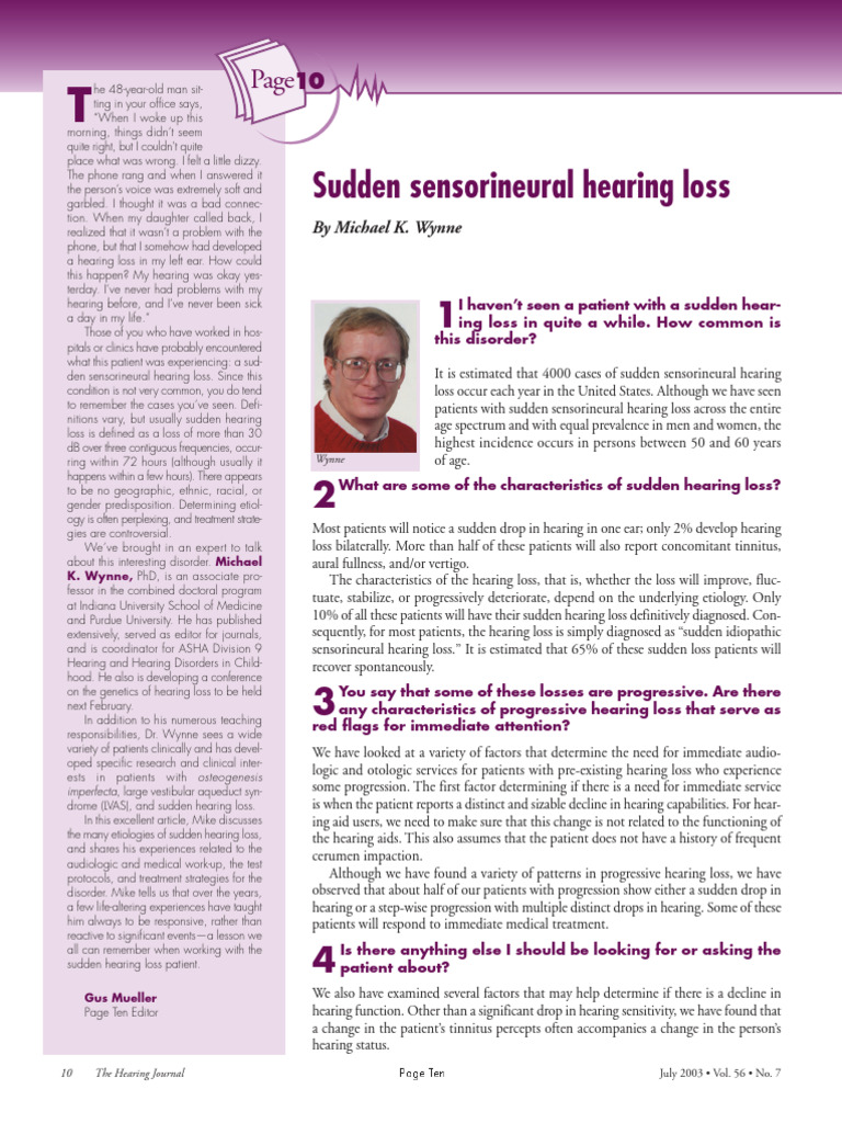 Sudden Sensorineural Hearing Loss: by Michael K. Wynne | PDF | Hearing ...