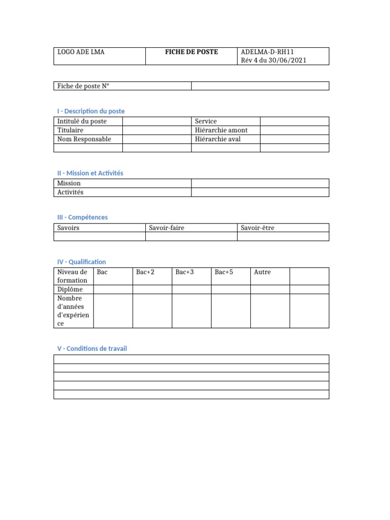 Fiche de Poste : Assistant RH 2021 | PDF