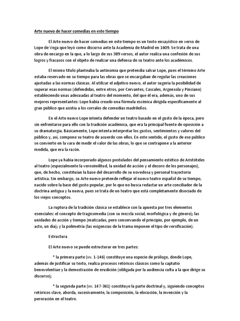 Arte Nuevo de Hacer Comedias en Este Tiempo | PDF | Comedia | Teatro