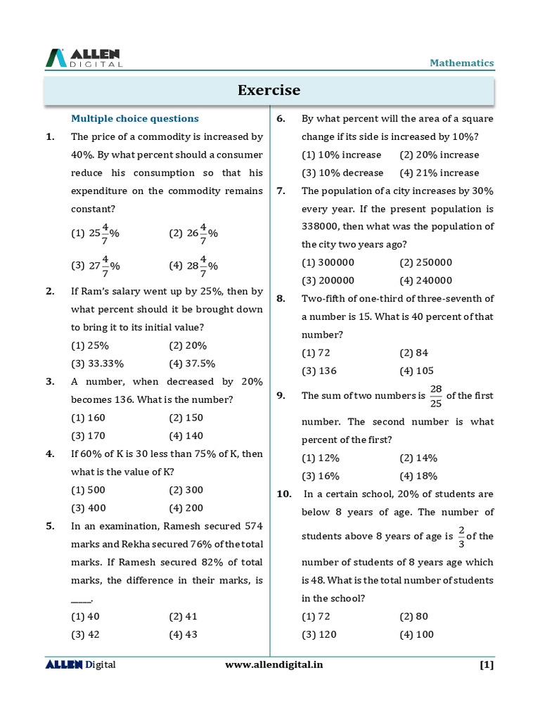 Class 9 Mathematics Olympiad Questions | PDF | Percentage | Depreciation