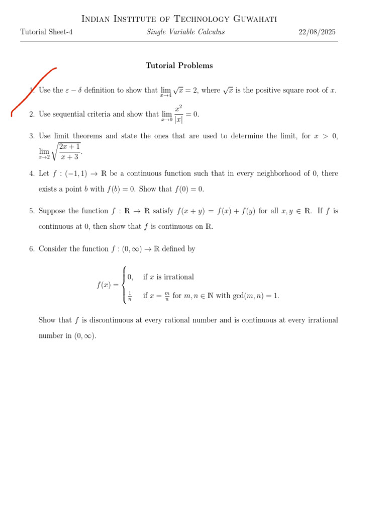 IIT Guwahati Single Variable Calculus Problems | PDF