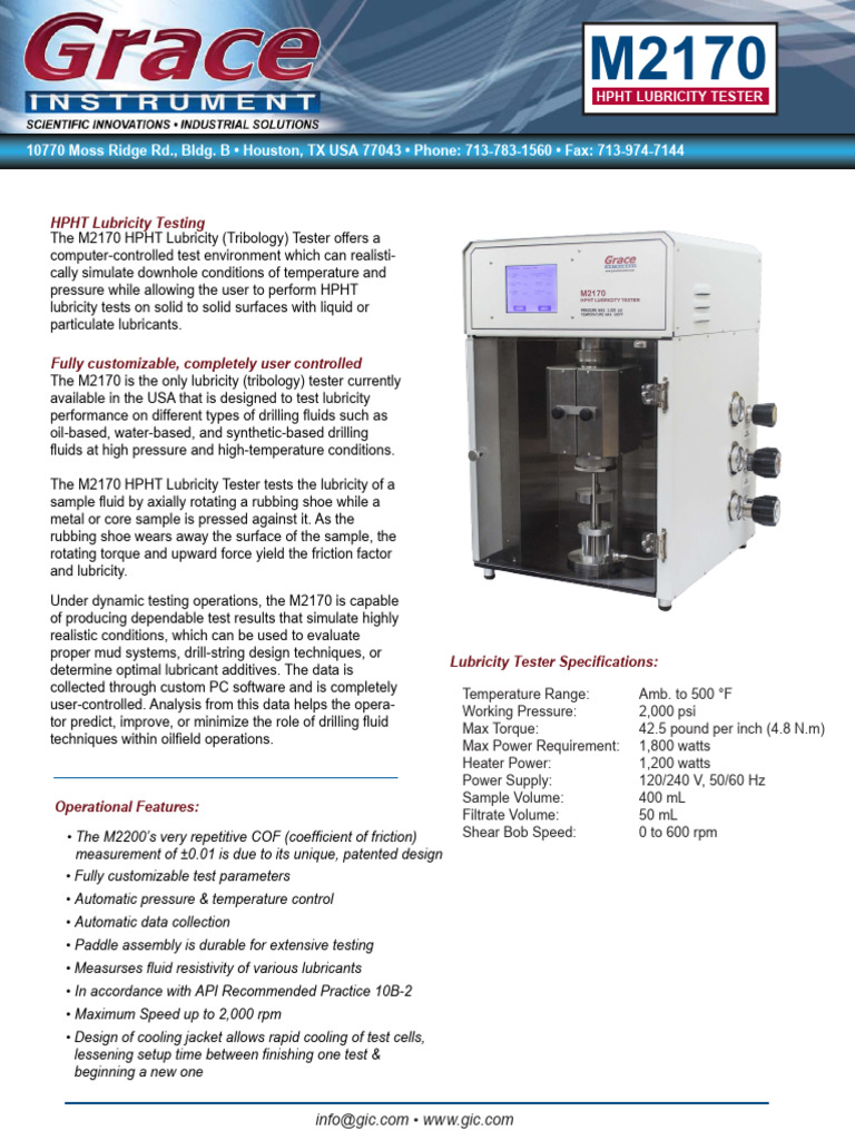 HPHT Lubricity Tester Specifications | PDF | Friction | Lubricant
