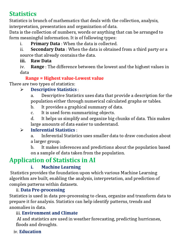 02 Notes Maths in Ai - 30!08!2025 | PDF | Statistics | Machine Learning