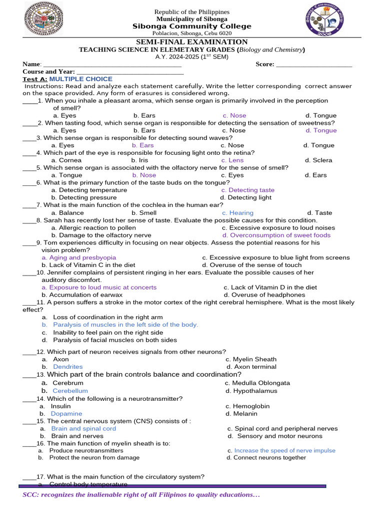 Semi-Final Exam: Teaching Science in Elementary Grades | PDF | Central ...