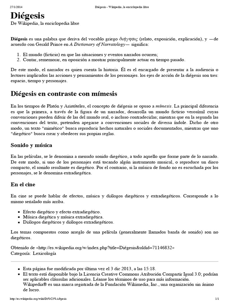 Diégesis - Wikipedia, La Enciclopedia Libre | PDF | Teoría literaria