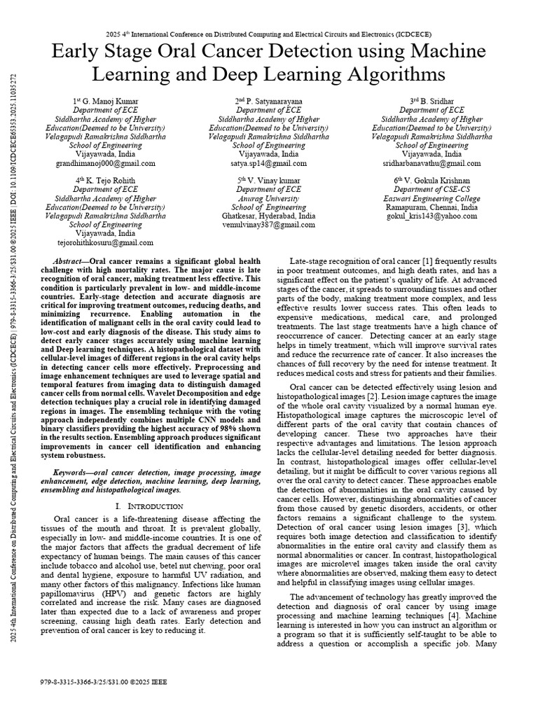 Early Oral Cancer Detection with AI | PDF | Machine Learning | Deep ...