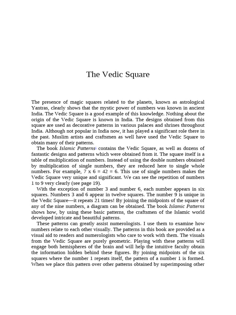 Understanding the Vedic Square Patterns | PDF