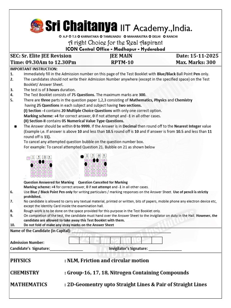 JEE Main 2025 Revision Test Paper | PDF | Amine | Chemical Substances