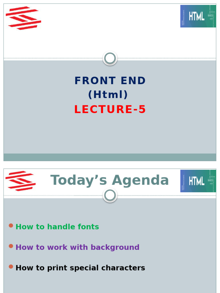 Front End Lecture 5 | PDF | Html Element | Typefaces