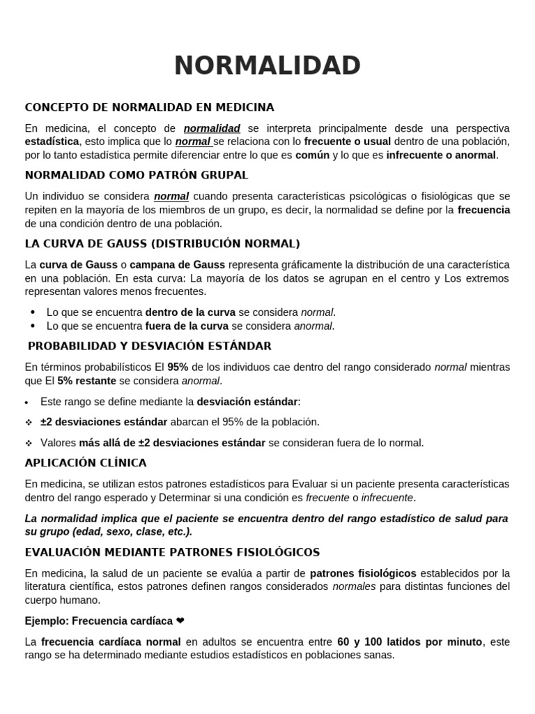 Concepto de Normalidad en Medicina | PDF | Diagnostico medico ...