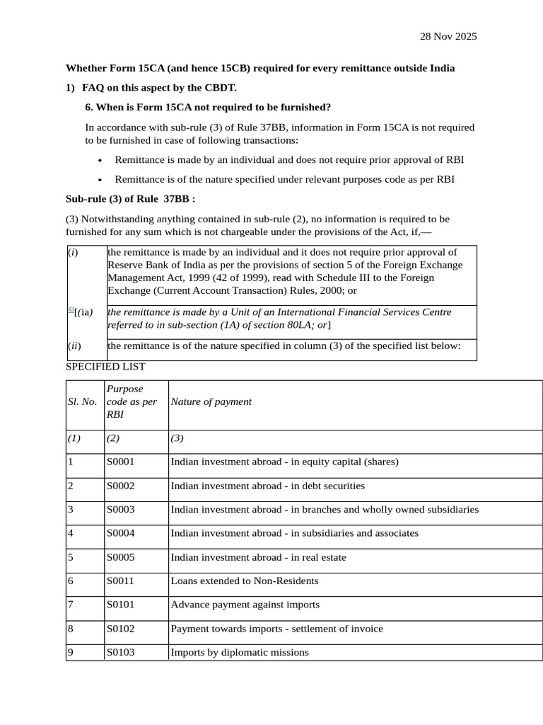 Form 15CA Requirements for Remittances | PDF | Reserve Bank Of India ...