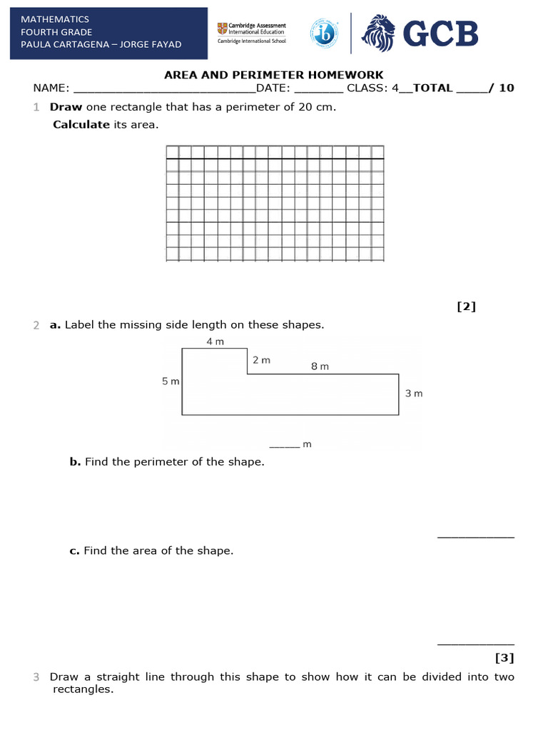 Area and Perimeter Homework | PDF
