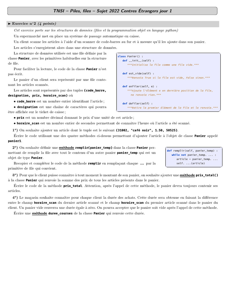 Gestion de Panier en Python : Files et Méthodes | PDF | Code-barres ...