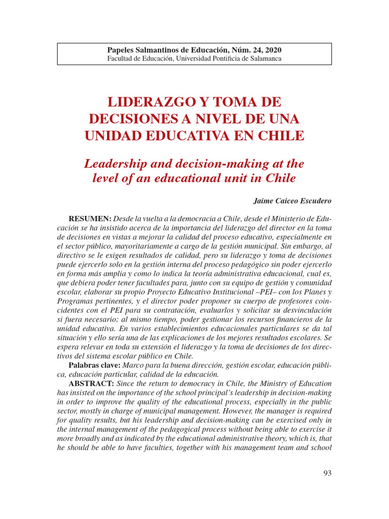 Liderazgo educativo y decisiones en Chile | PDF | Plan de estudios ...