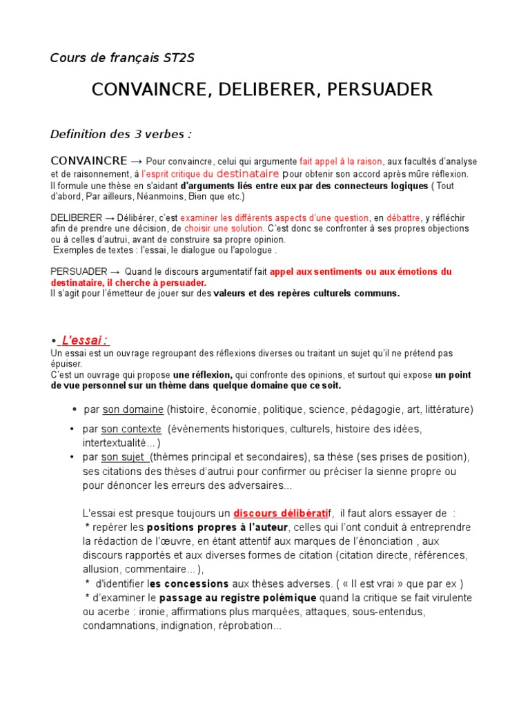 Convaincre Deliberer Persuader Fable Critique