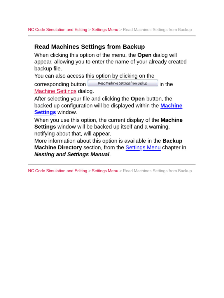 Backup and Settings in NC Code Simulation | PDF | Menu (Computing ...