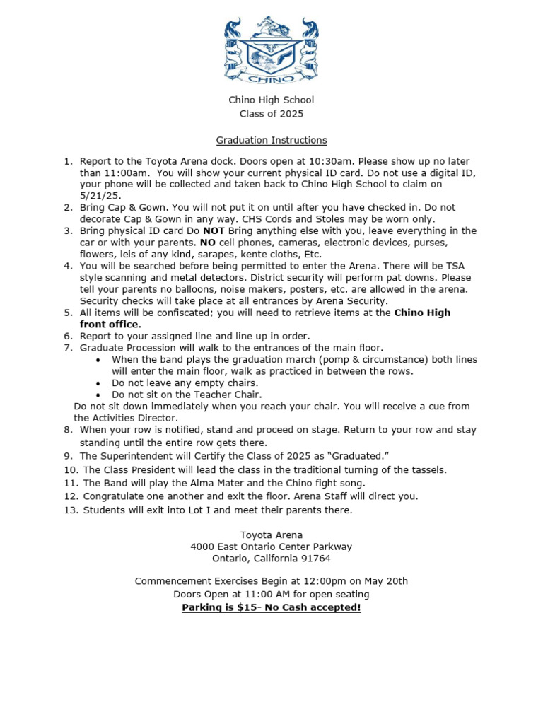 Chino High School Class of 2025 Graduation Guide | PDF | Handbag