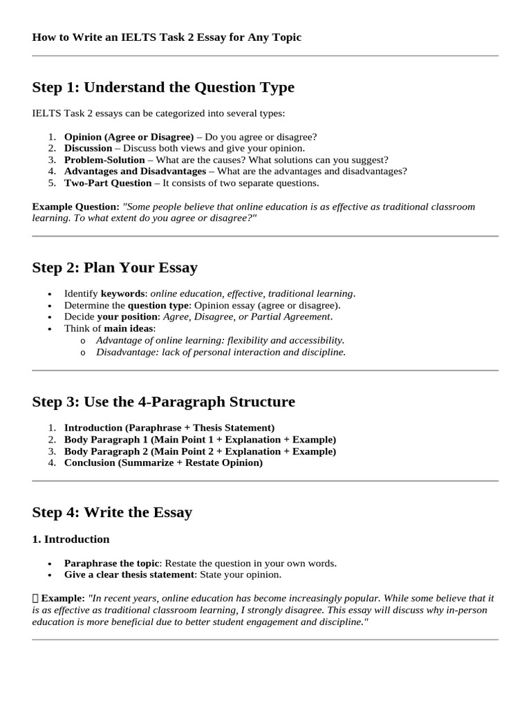 How To Write An IELTS Task 2 Essay For Any Topic | PDF | Essays ...
