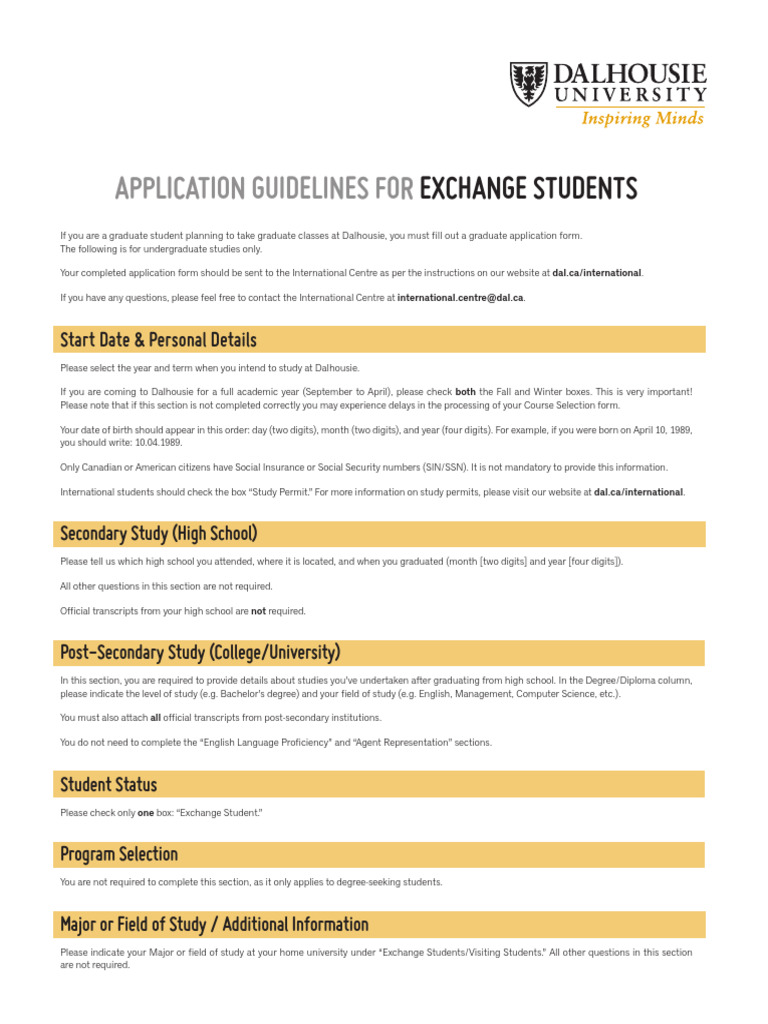 Dalhousie Exchange Student Application Guide | PDF | Academic Degree ...