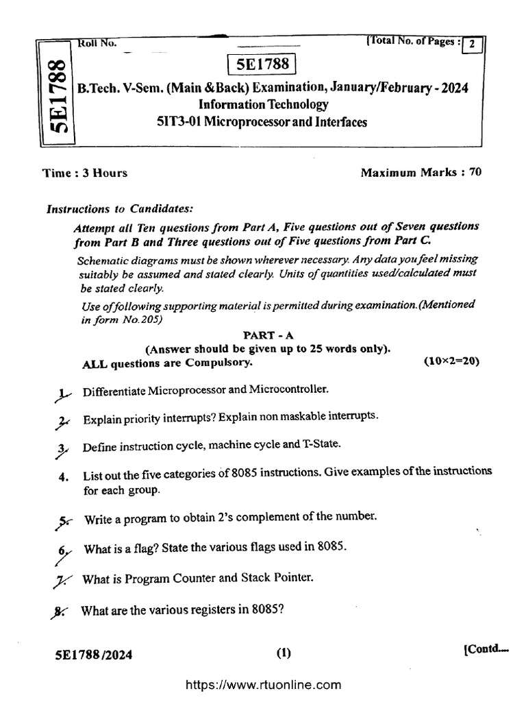 Btech It 5 Sem Microprocessor and Interfaces 5e1788 Feb 2024 | PDF