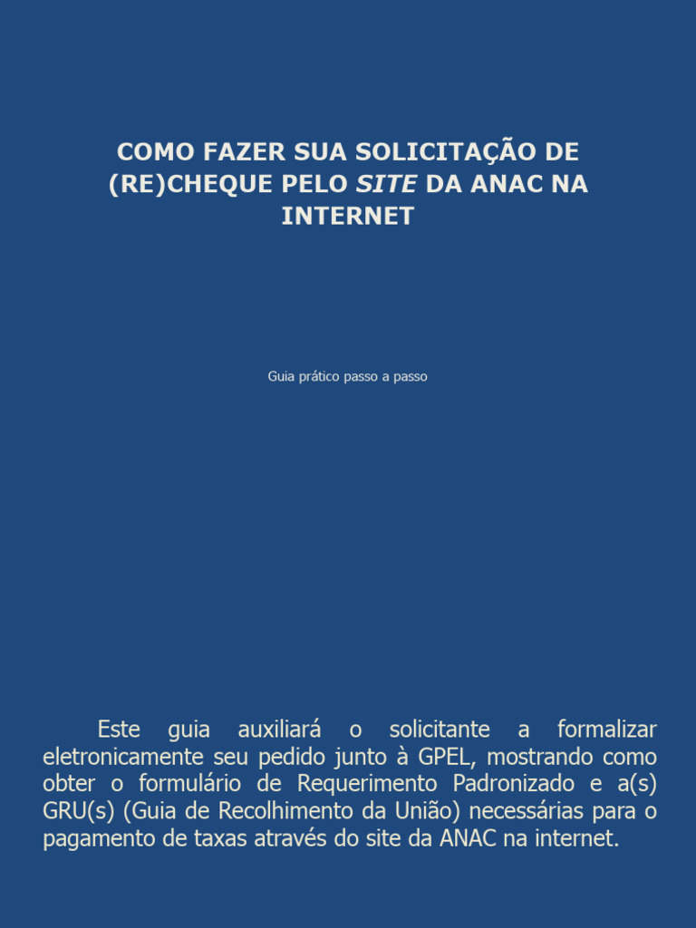 Guia para Solicitação de (Re)cheque ANAC | PDF | Cheque (banco) | Internet