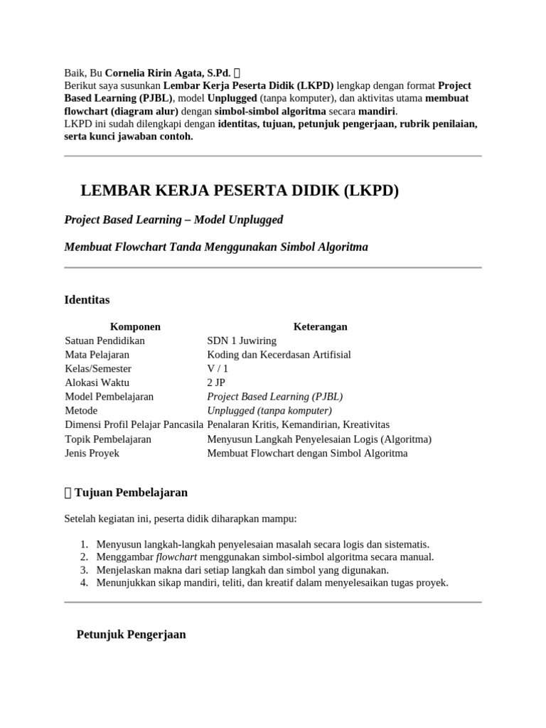 LKPD Flowchart Algoritma Unplugged | PDF