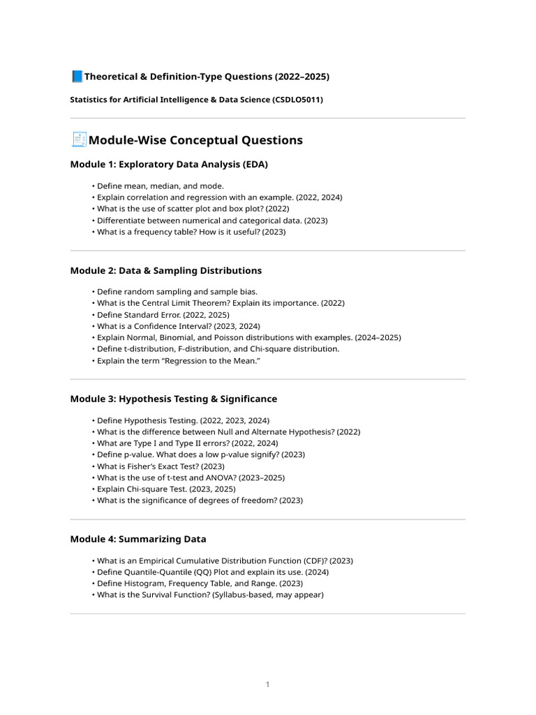 AI & Data Science Exam Questions Guide | PDF | Analysis Of Variance ...
