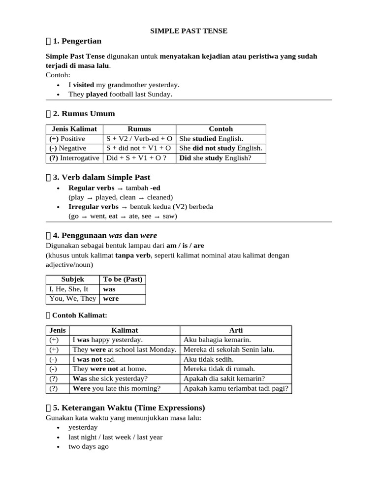 Panduan Lengkap Simple Past Tense | PDF