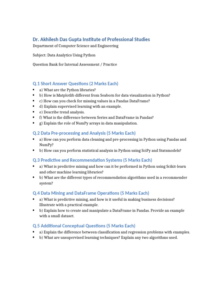 Data Analytics Python Question Bank | PDF