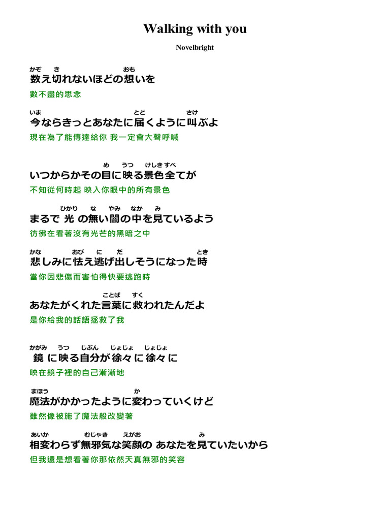 novelbright walking with you 歌詞