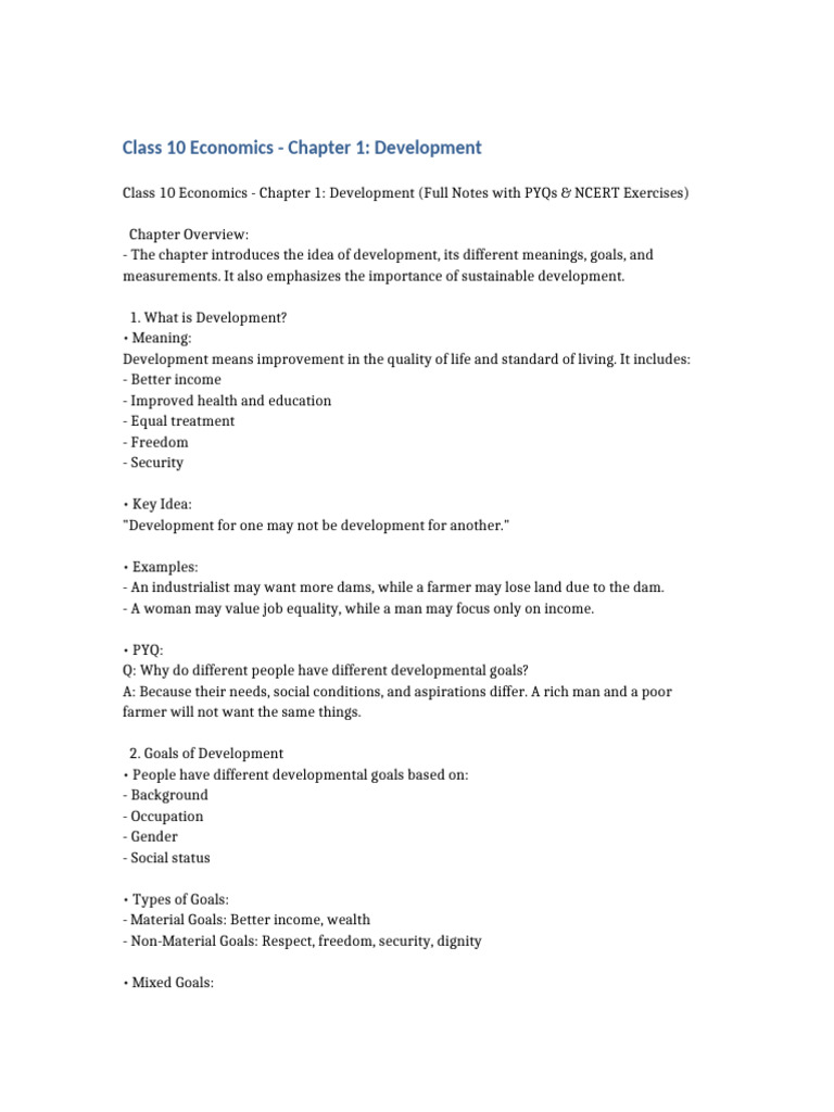 Class 10 Economics: Development Overview | PDF | Income | Social Equality