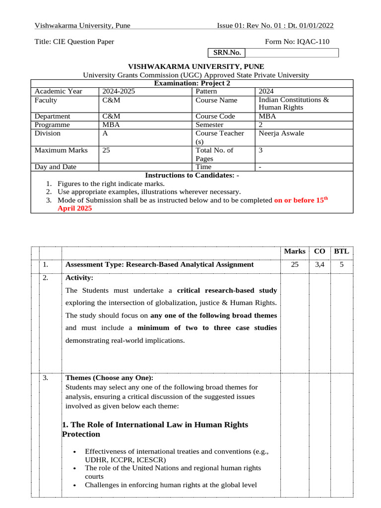 CIE Question Paper: MBA Human Rights 2024 | PDF | Freedom Of Speech ...