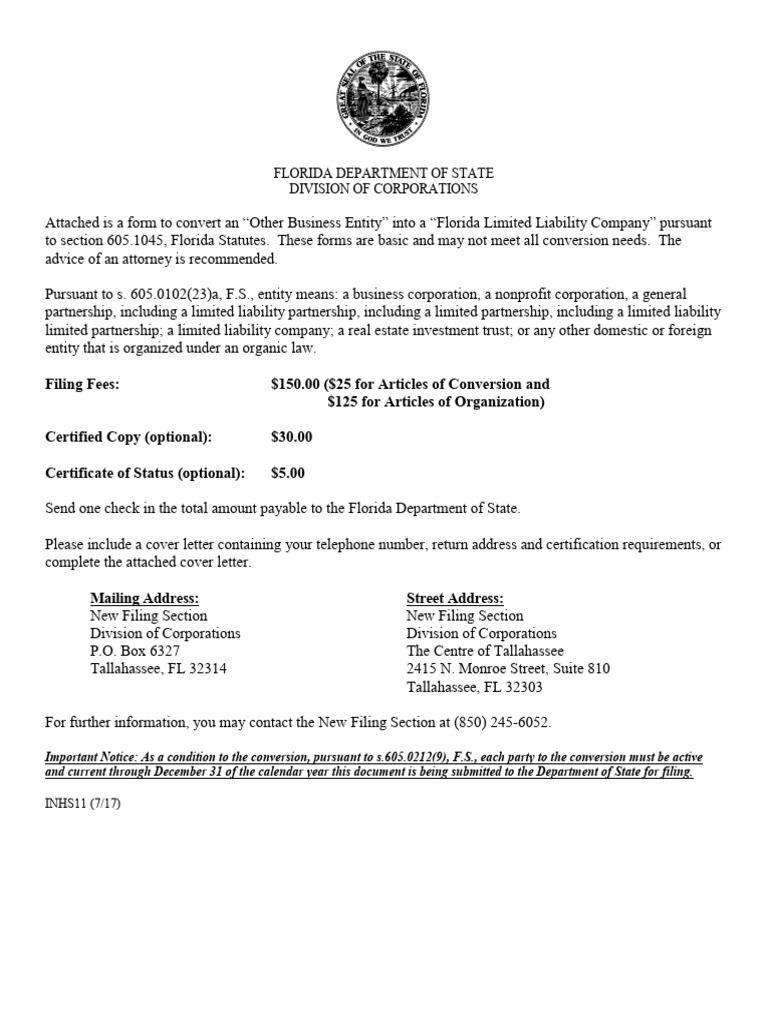 Convert Business to Florida LLC Guide | PDF | Limited Liability Company ...