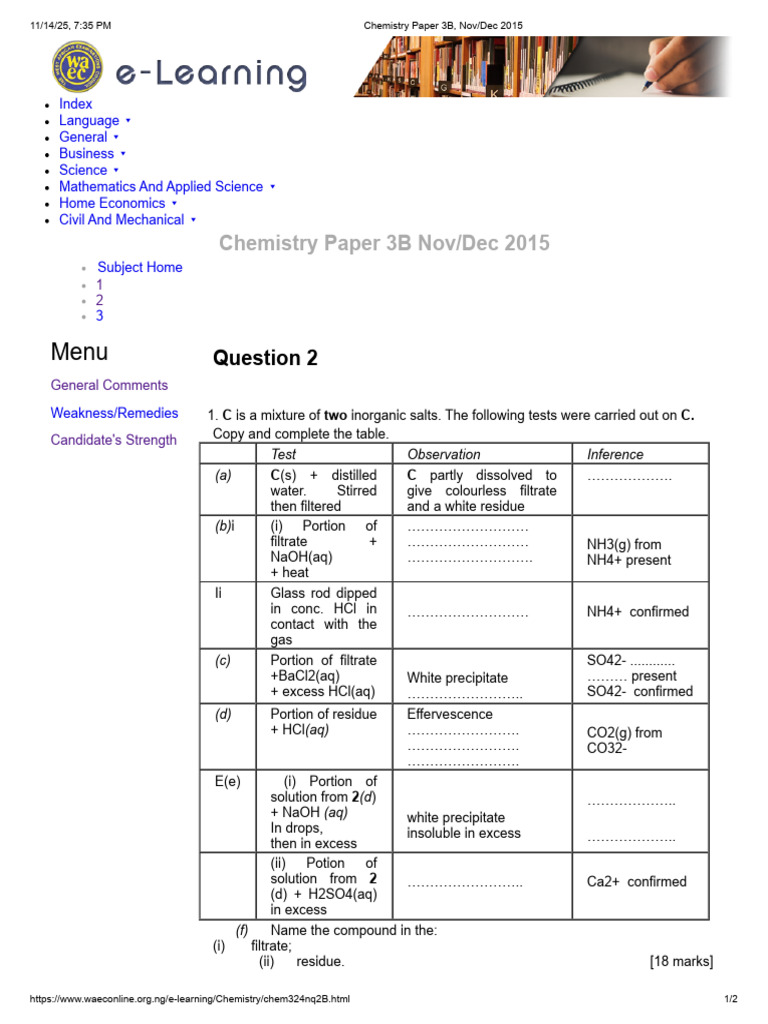 Chemistry Paper 3B Analysis 2015 | PDF | Precipitation (Chemistry ...