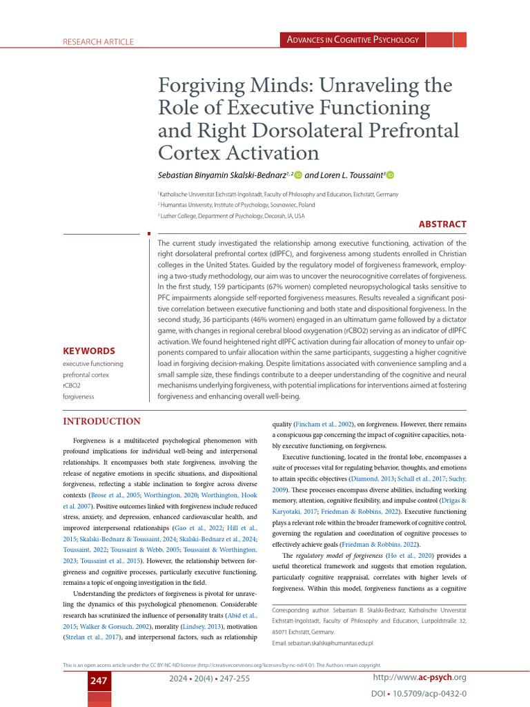 Executive Functioning and Forgiveness Study | PDF | Executive Functions ...
