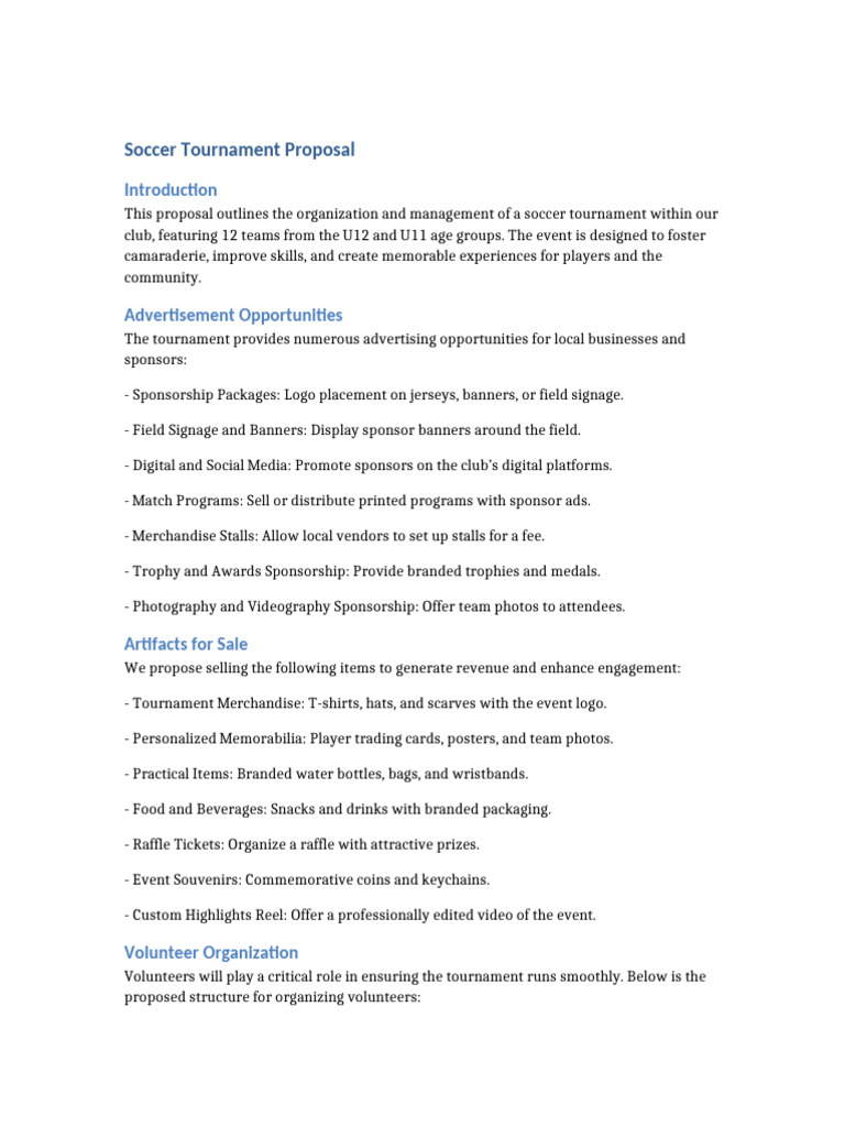 Soccer Tournament Proposal Overview | PDF | Sponsor (Commercial ...