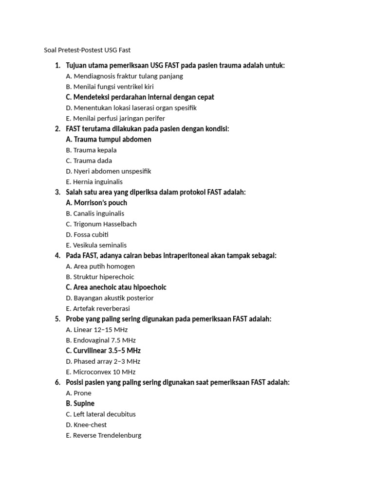 Soal Pretest-Postest USG FAST Trauma | PDF