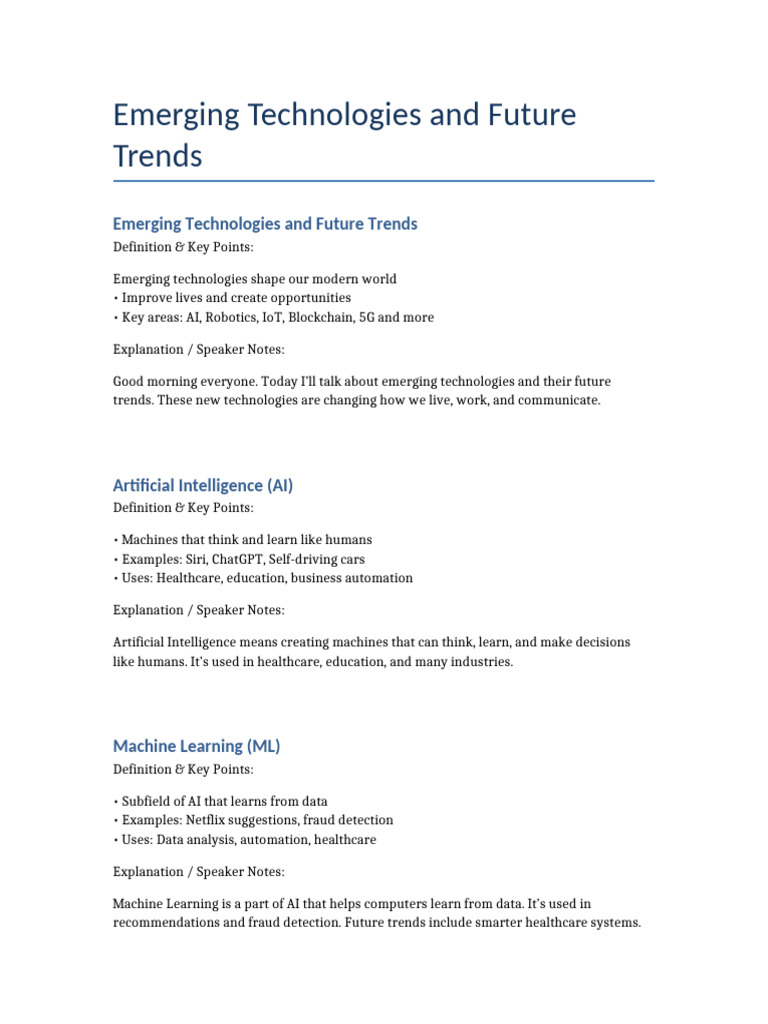 Emerging Technologies and Future Trends Report | PDF | Artificial ...