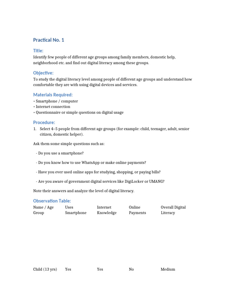 Practical 1 Digital Literacy | PDF
