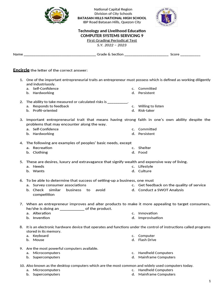 Computer Systems Servicing Test 9 | PDF | Computer Hardware ...