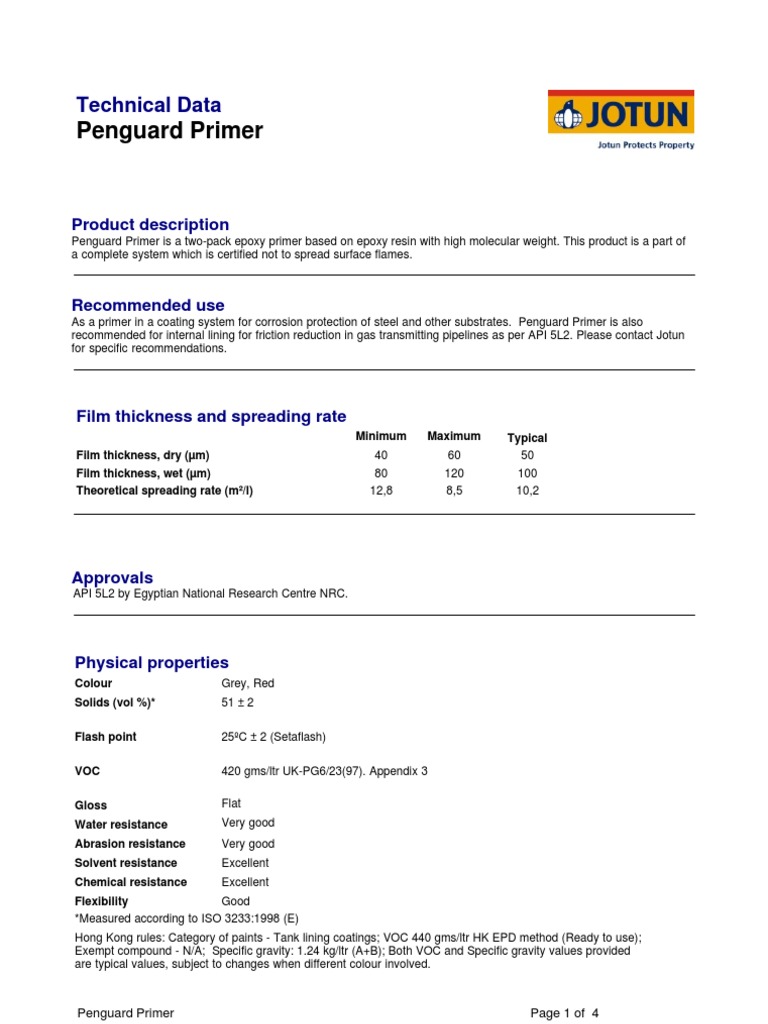 JotunPenguard Primer Tech Data Paint Volatile Organic Compound