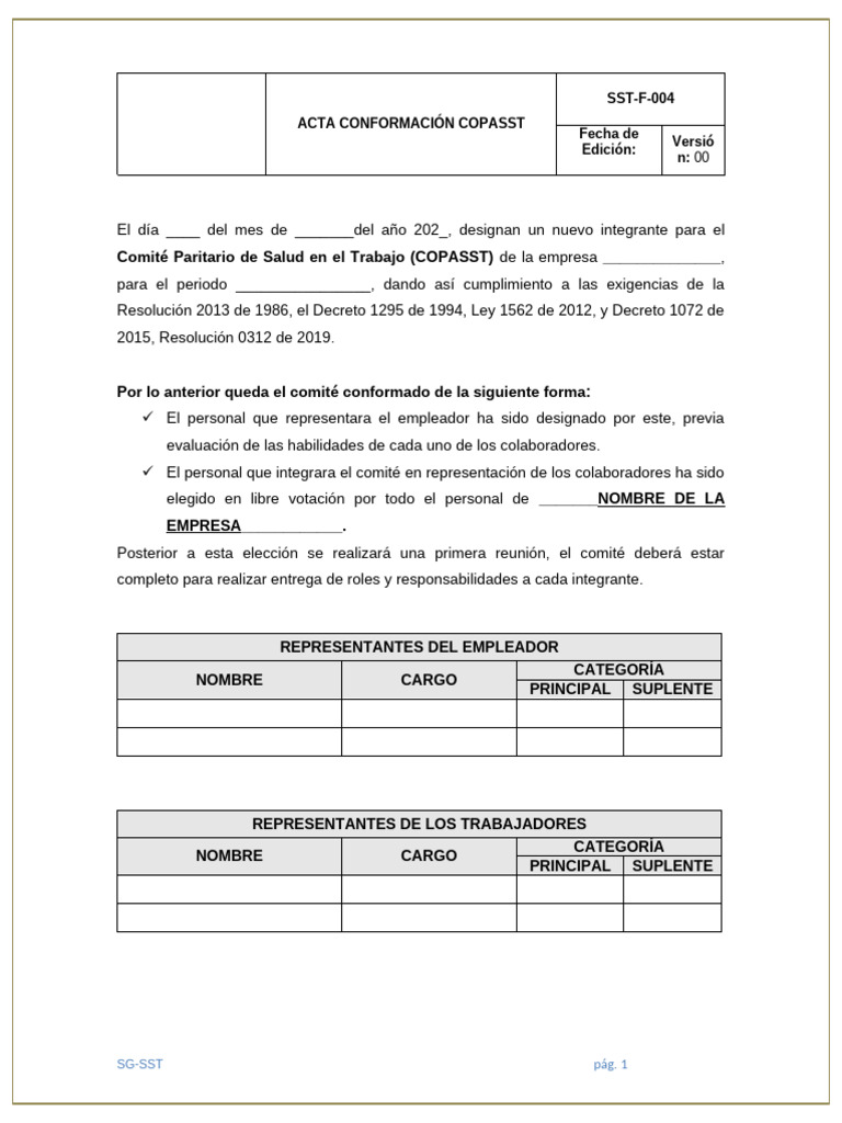 Acta de Conformación COPASST 2023 | PDF | Gobierno