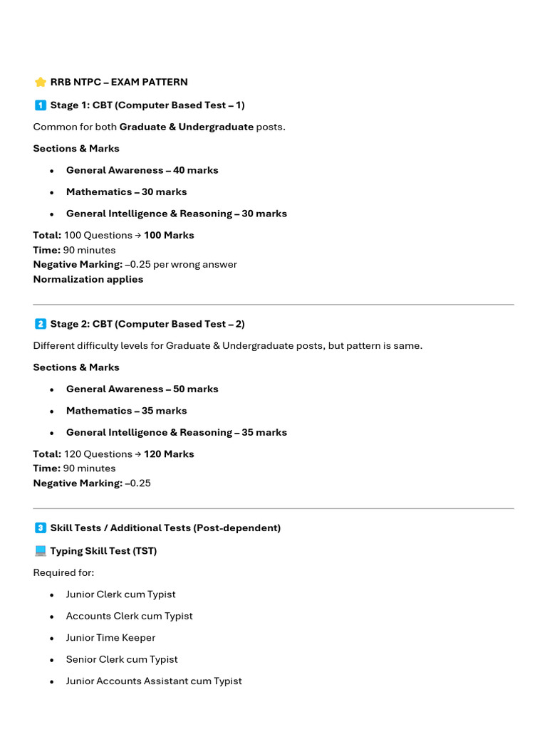 RRB NTPC Exam Pattern Overview | PDF